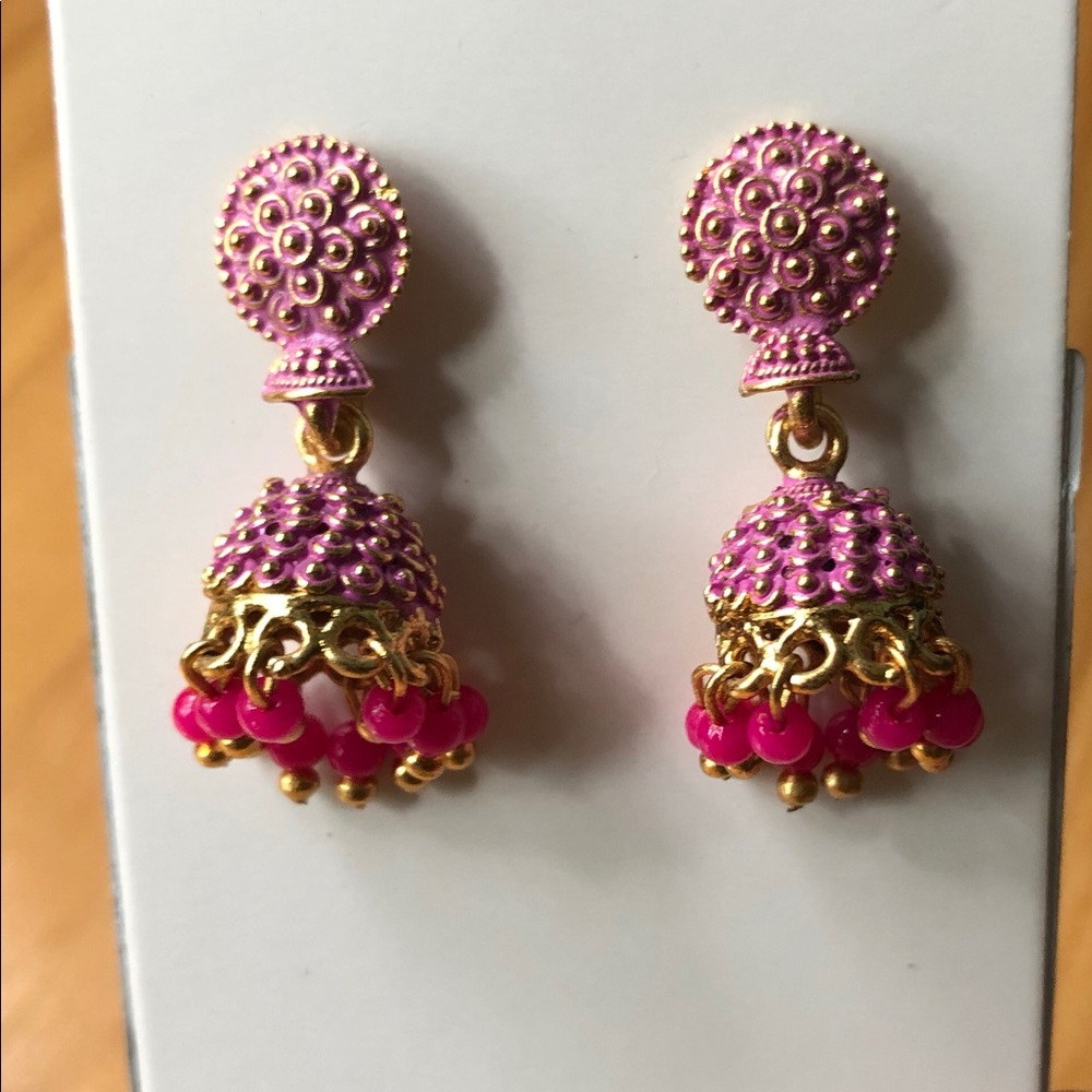 Genuine Indian Earrings- Hot pink, chandelier - Picture 6 of 6